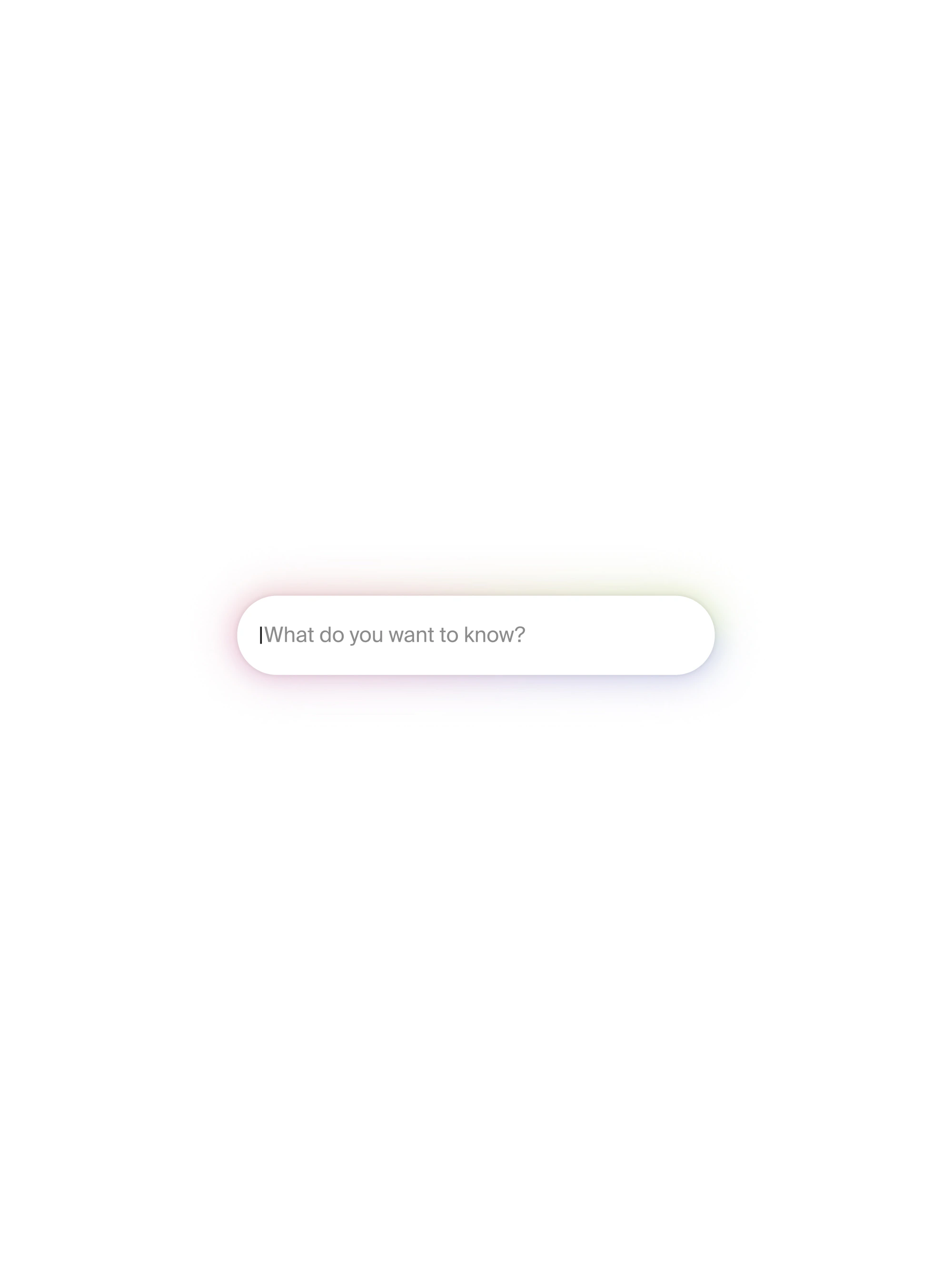 Assistant prompt bar with soft gradient glow and placeholder asking what the visitor wants to know