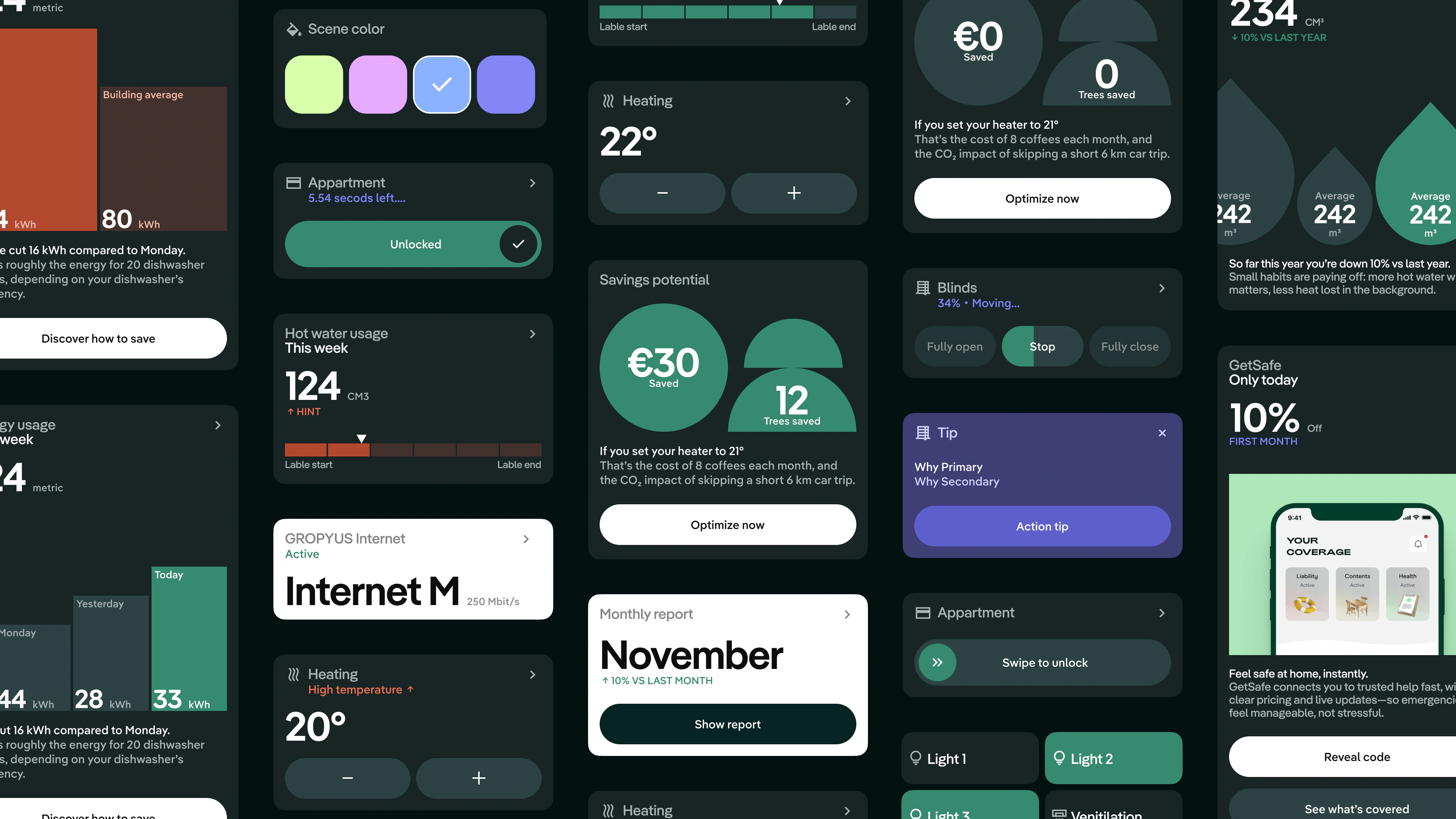 GROPYUS Building OS: full-width product still, controls and home surfaces
